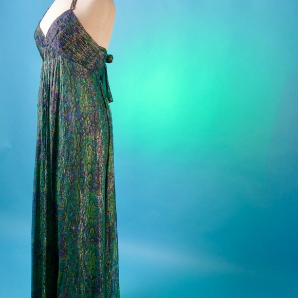 BCBG Max Azria Silk Metallic Snake Print Halter Maxi with Chain Detail - Picture 7 of 7